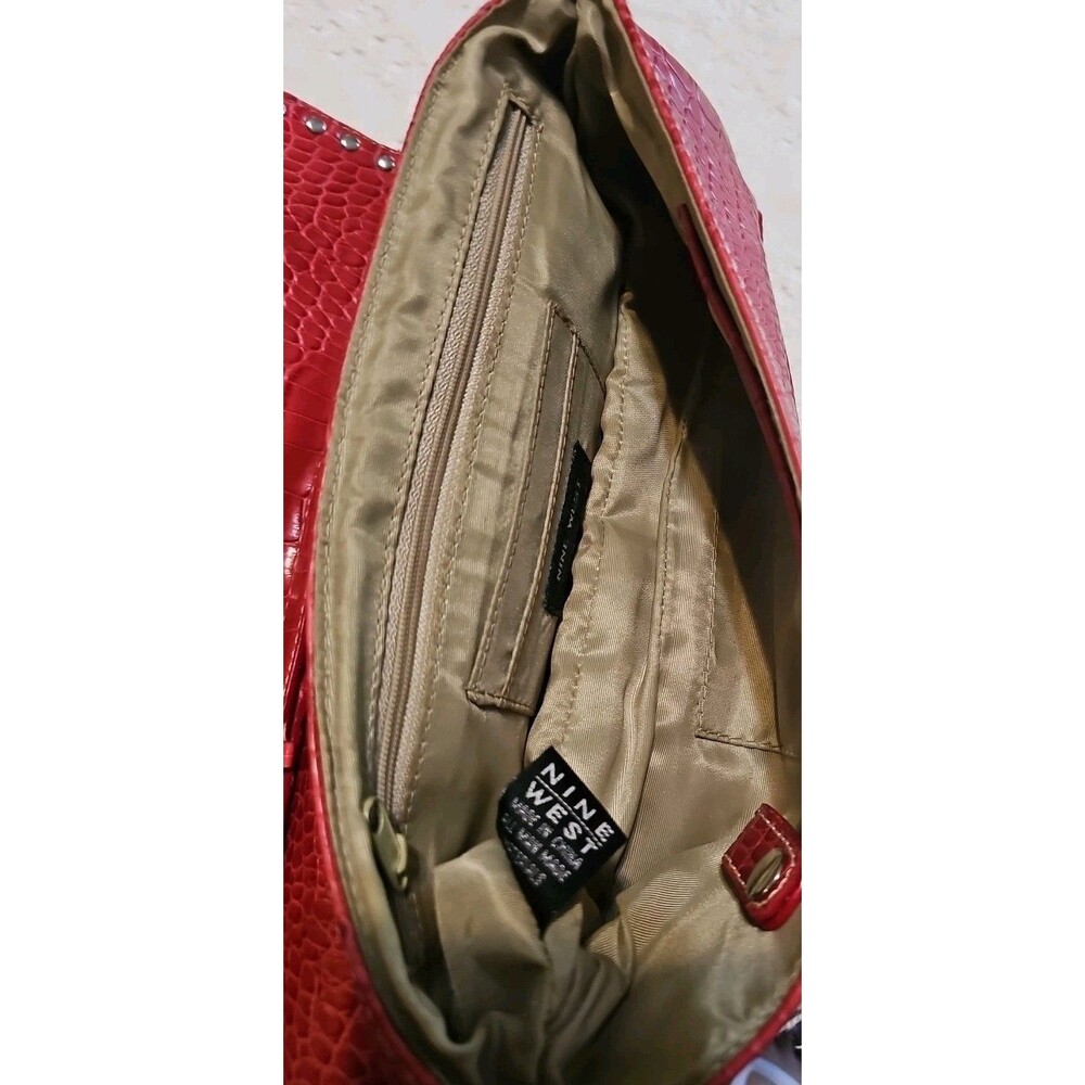 Nine West Vintage Red Faux Crocodile Shoulder Bag Studded Y2K Punk Grunge Purse - Picture 7 of 10
